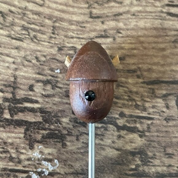 Vintage Danish MCM Teak Wood Handle Cocktail Picks Forks Set of 6 Cat Mouse Owl - Picture 4 of 8